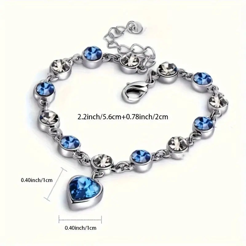 Pulseira Pedras Azuis e Brancas com Coração