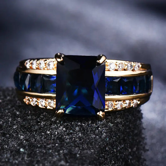 Anel Largo Rectangular Azul-Escuro