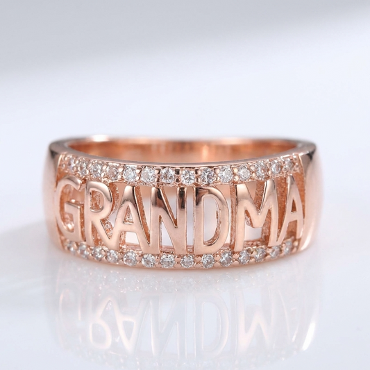 Anel Letras Grandma com Pedrinhas