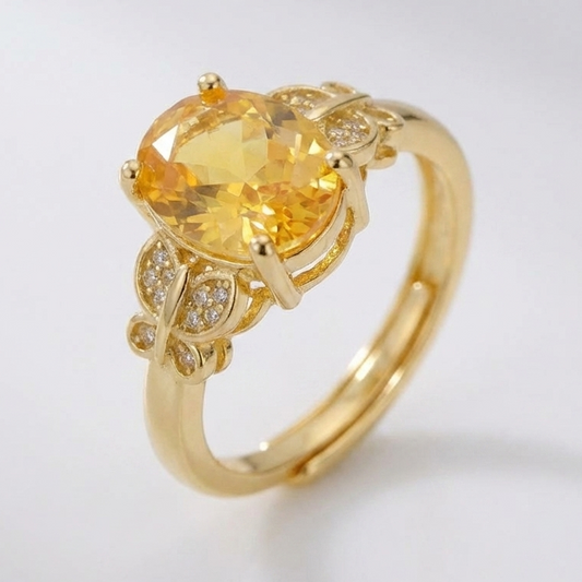 Anel Aberto Oval Amarelo com Borboletas