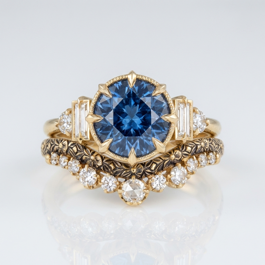 Anel Redondo Azul com Oito Garras