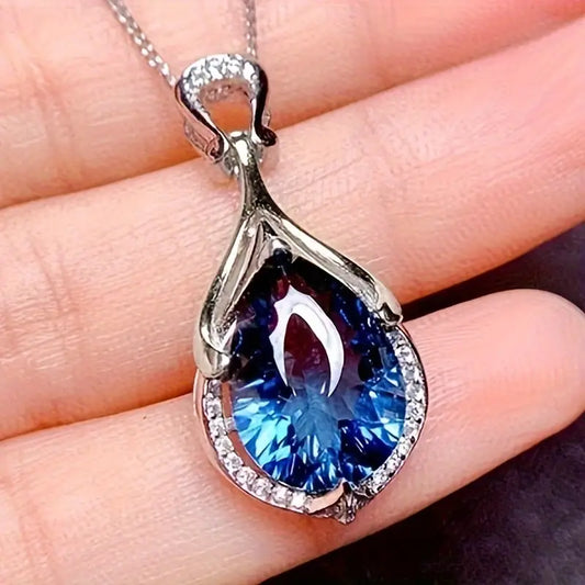 Colar Gota Azul Presa por Duas Hastes
