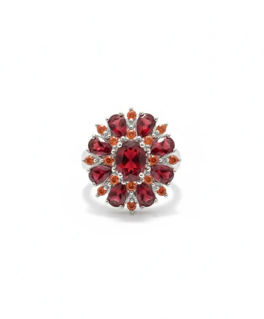 Anel Flor Vermelho-Escura e Laranja