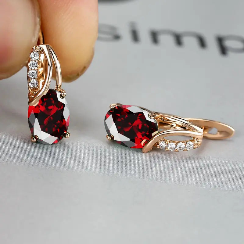 Brincos Oval Vermelho-Escuro com Fitas Cruzadas