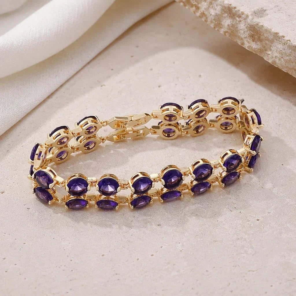 Pulseira Duas Filas de Pedras Roxas