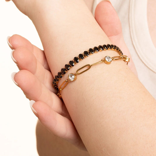 Pulseira Riviera Pedras Ovais Pretas