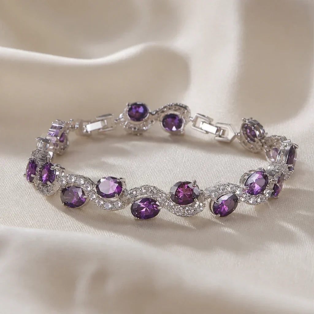 Pulseira Ondas com Pedras Roxas