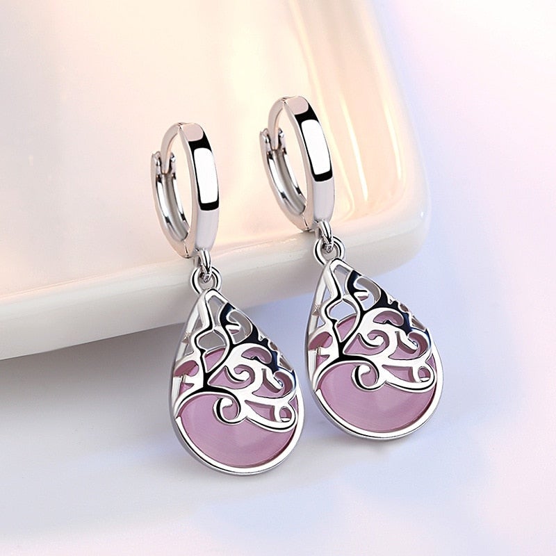 Argolas com Gota Cor-de-Rosa Rendilhada