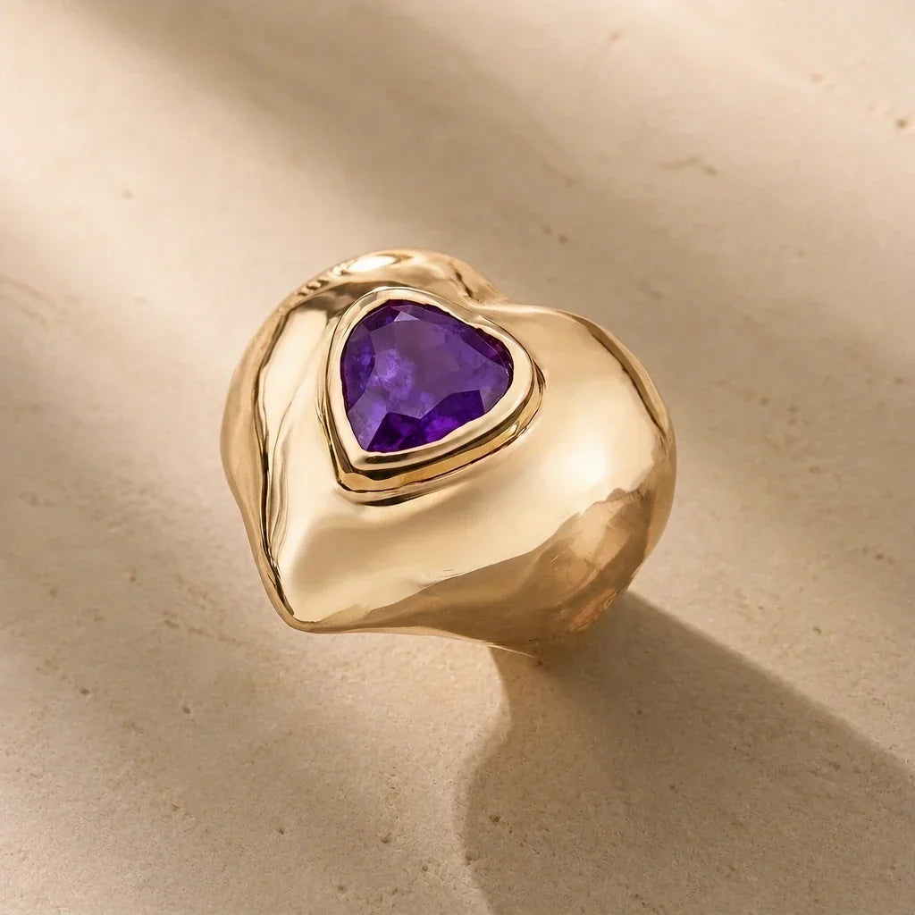 Anel Grosso com Coração Roxo