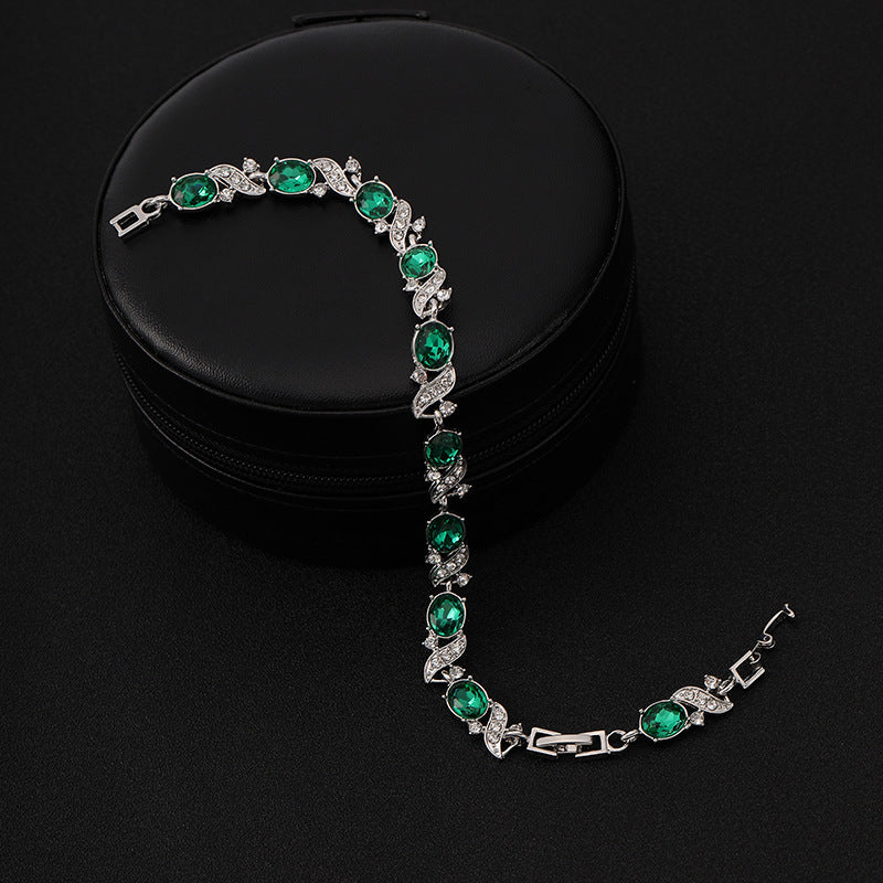Pulseira Ovais Verdes com Ondas de Pedrinhas