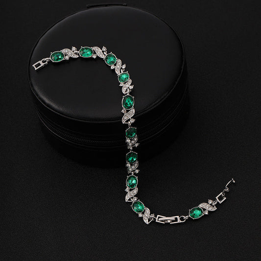 Pulseira Ovais Verdes com Ondas de Pedrinhas