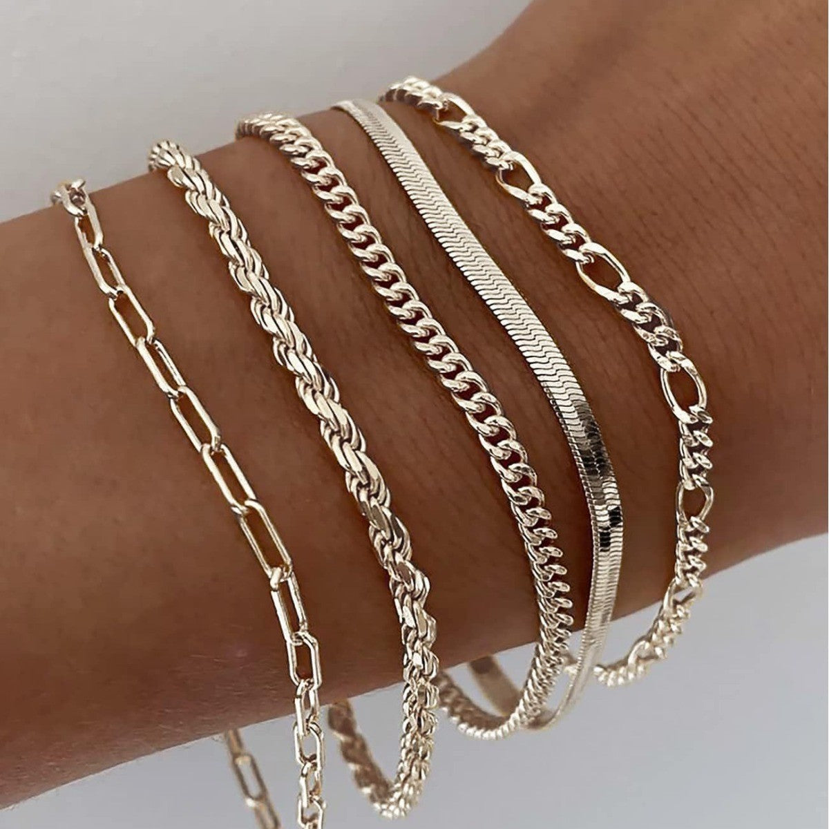 Conjunto Cinco Pulseiras de Malhas Diferentes