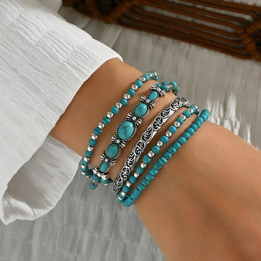 Conjunto Cinco Pulseiras Azuis e Prateadas