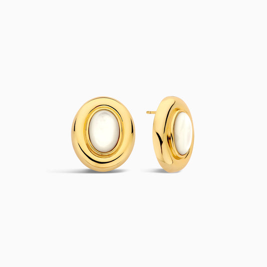 Brincos Oval Dourado com Centro Nacarado