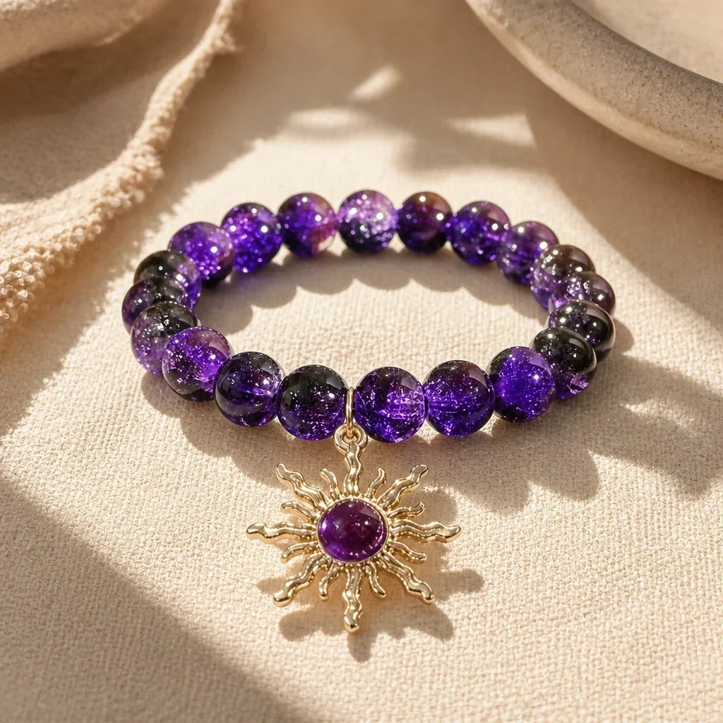 Pulseira Contas Roxas com Sol