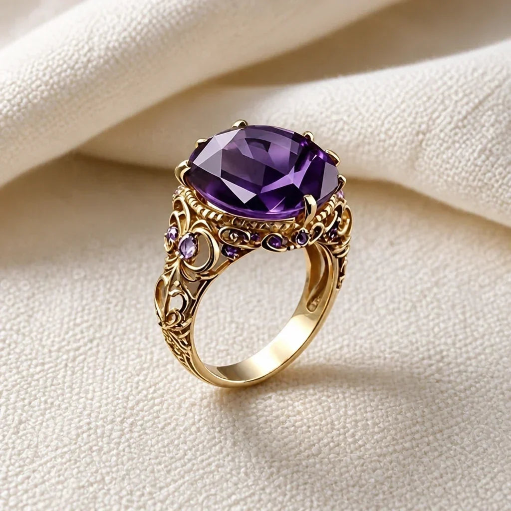 Anel Oval Roxo com Filigrana