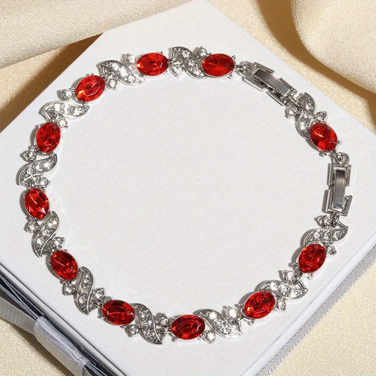 Pulseira Ovais Vermelhos com Ondas de Pedrinhas