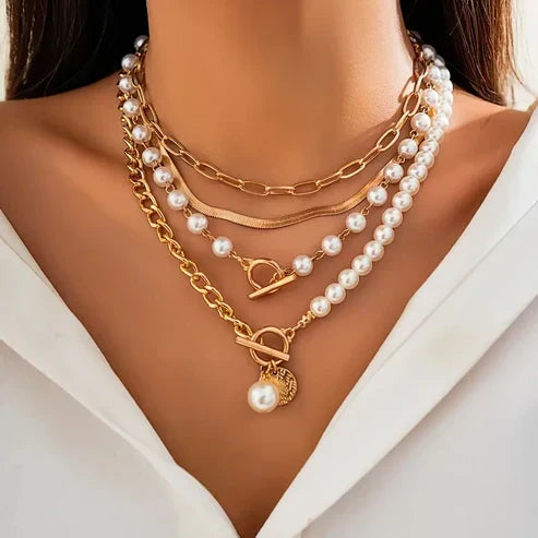 Conjunto Quatro Colares com Pérolas e Fecho em T