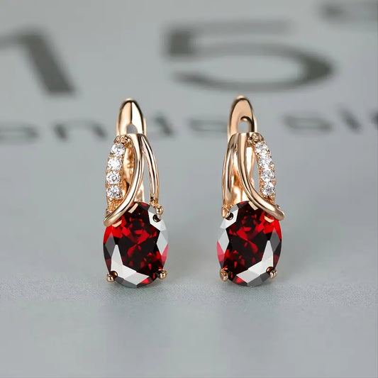 Brincos Oval Vermelho-Escuro com Fitas Cruzadas