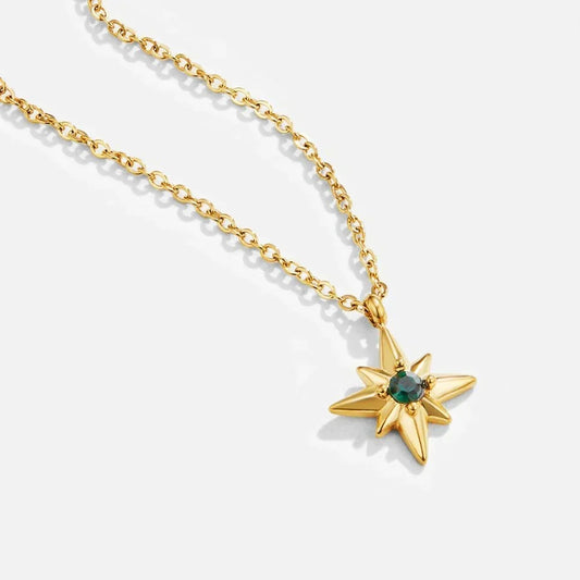 Colar Estrela de Oito Pontas com Pedra Verde