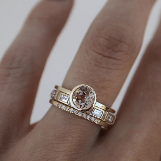 Conjunto Três Anéis com Pedra Redonda
