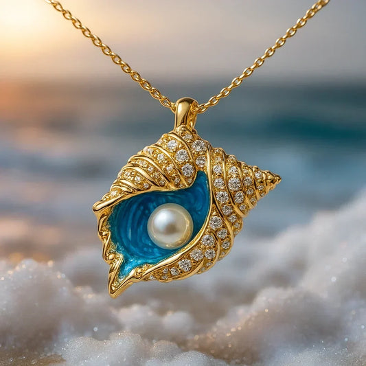Colar Búzio de Pedrinhas com Interior Azul