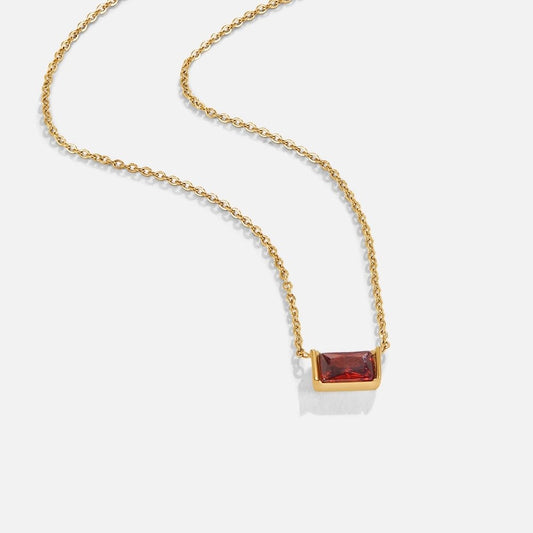 Colar Baguete Vermelho-Escuro em Moldura Lisa