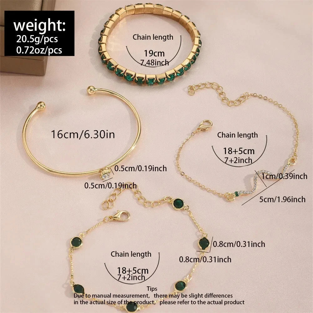 Conjunto Quatro Pulseiras com Pedras Verdes