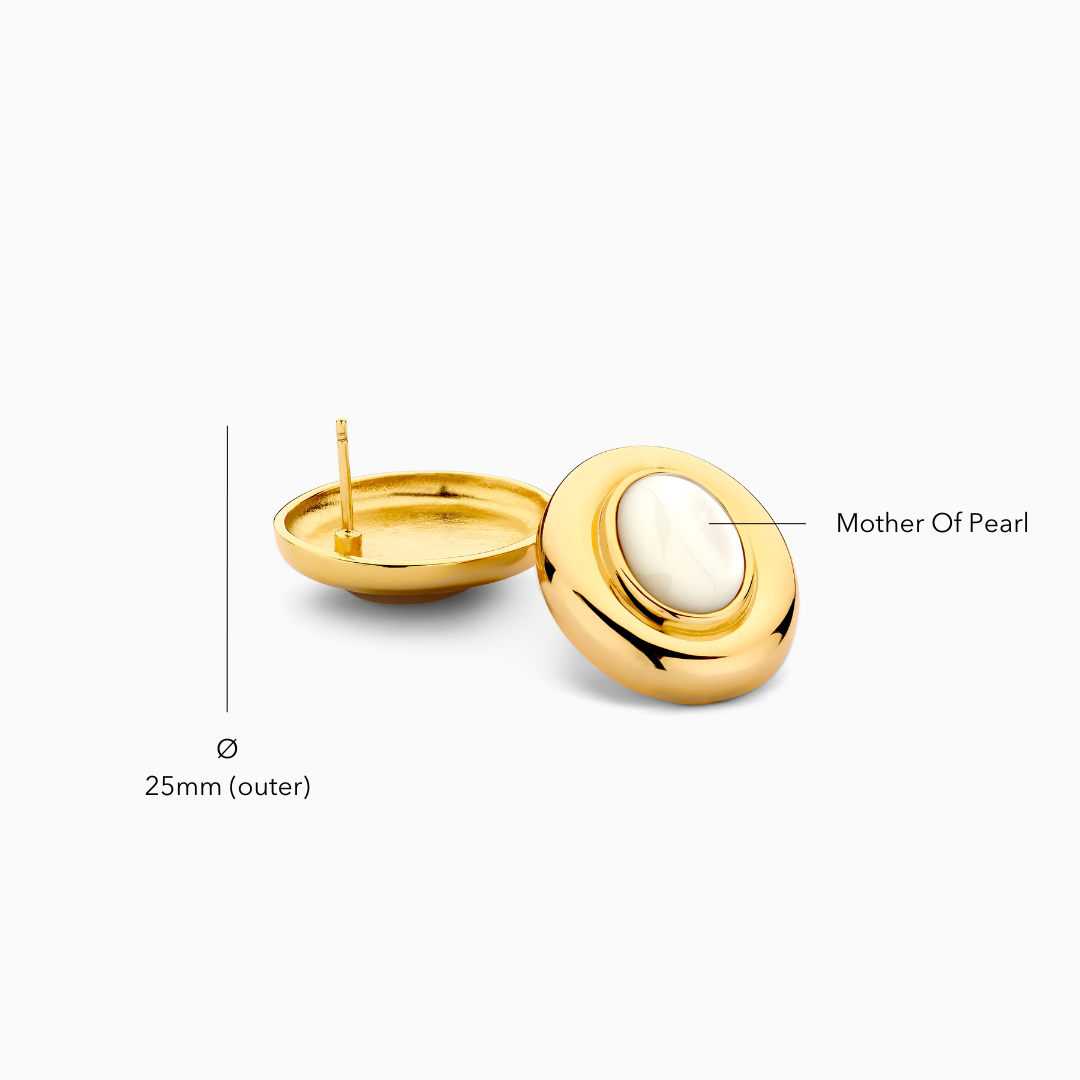 Brincos Oval Dourado com Centro Nacarado