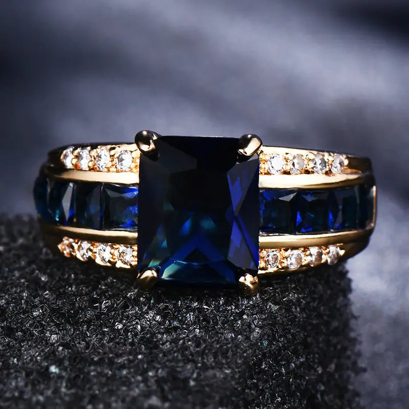 Anel Largo Rectangular Azul-Escuro