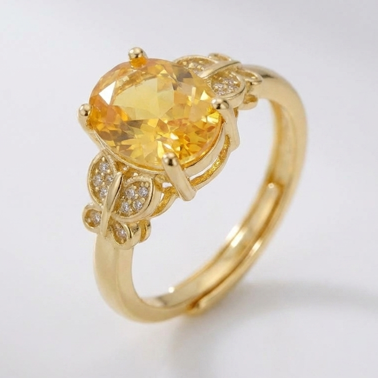 Anel Aberto Oval Amarelo com Borboletas