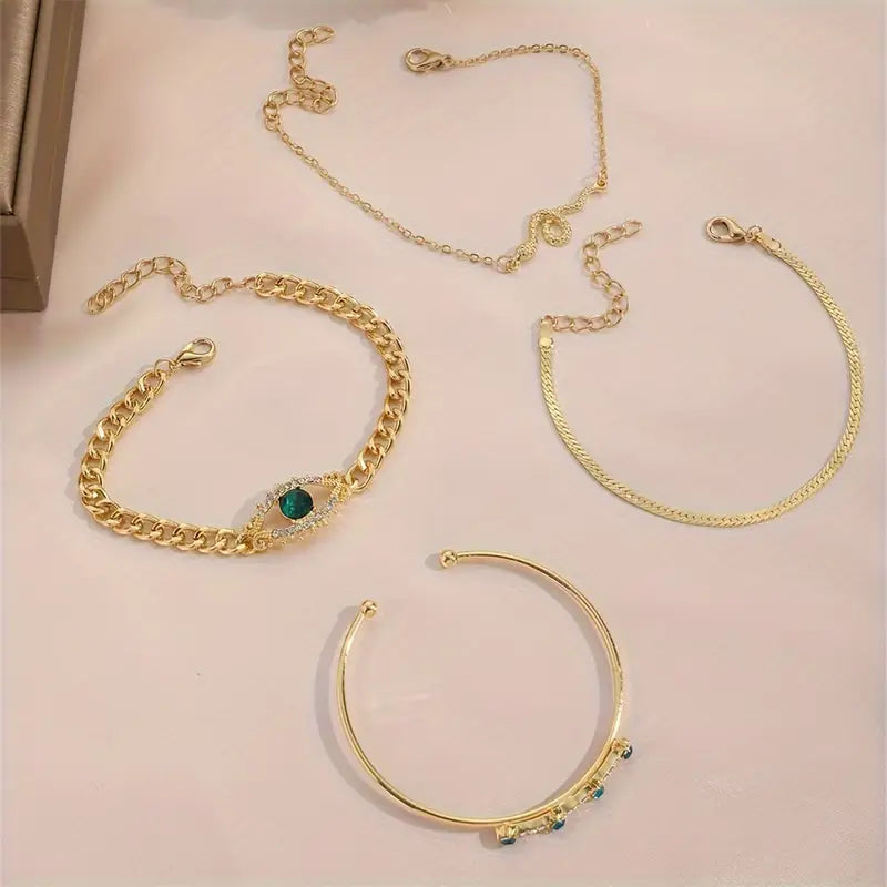 Conjunto Quatro Pulseiras com Olho Verde e Serpente