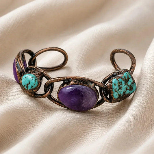 Pulseira Rígida Aberta com Pedra Roxa Oval