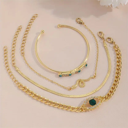 Conjunto Quatro Pulseiras com Olho Verde e Serpente