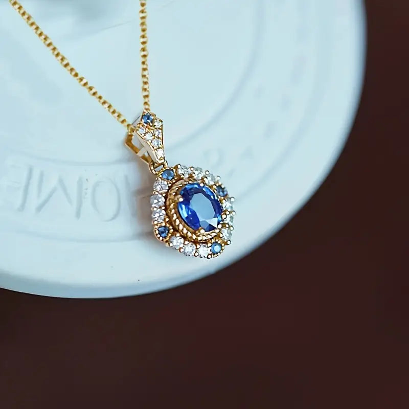 Colar Oval Azul com Aro Torcido