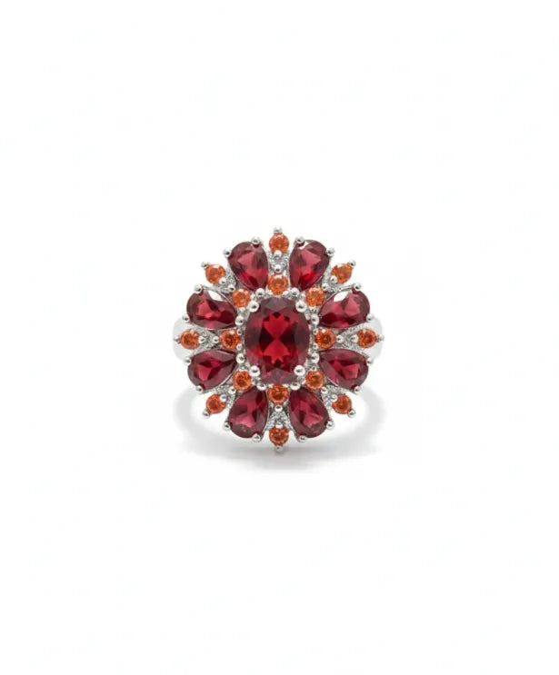 Anel Flor Vermelho-Escura e Laranja