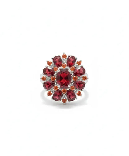 Anel Flor Vermelho-Escura e Laranja