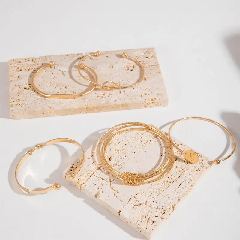 Conjunto Cinco Pulseiras Rígidas com Nó e Disco