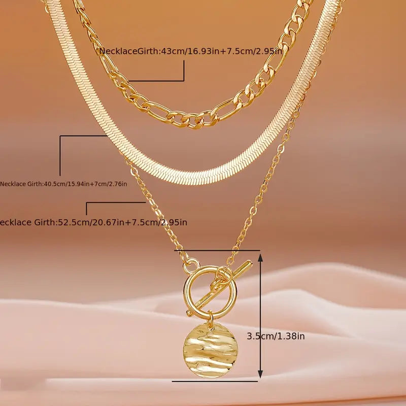 Conjunto Três Colares Malha Espinha e Medalha