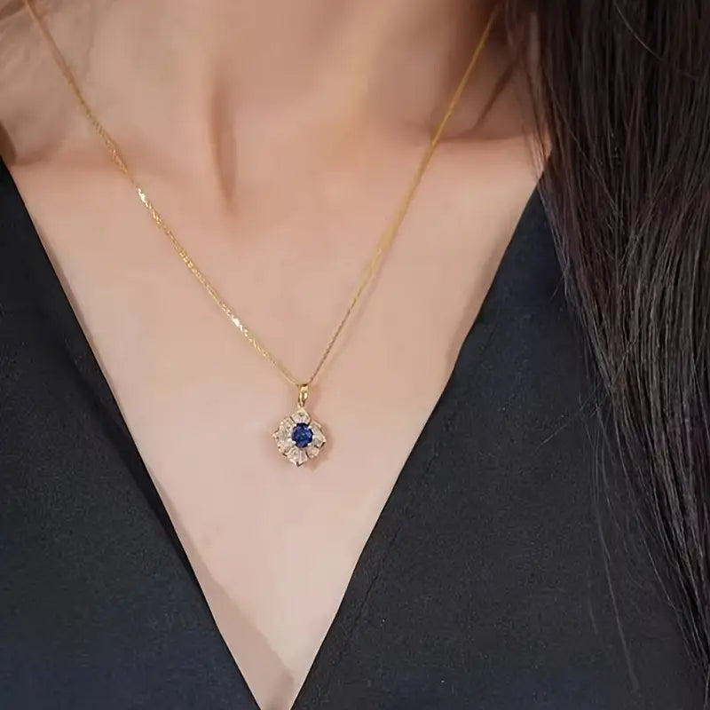 Colar Flor de Baguetes com Pedra Azul