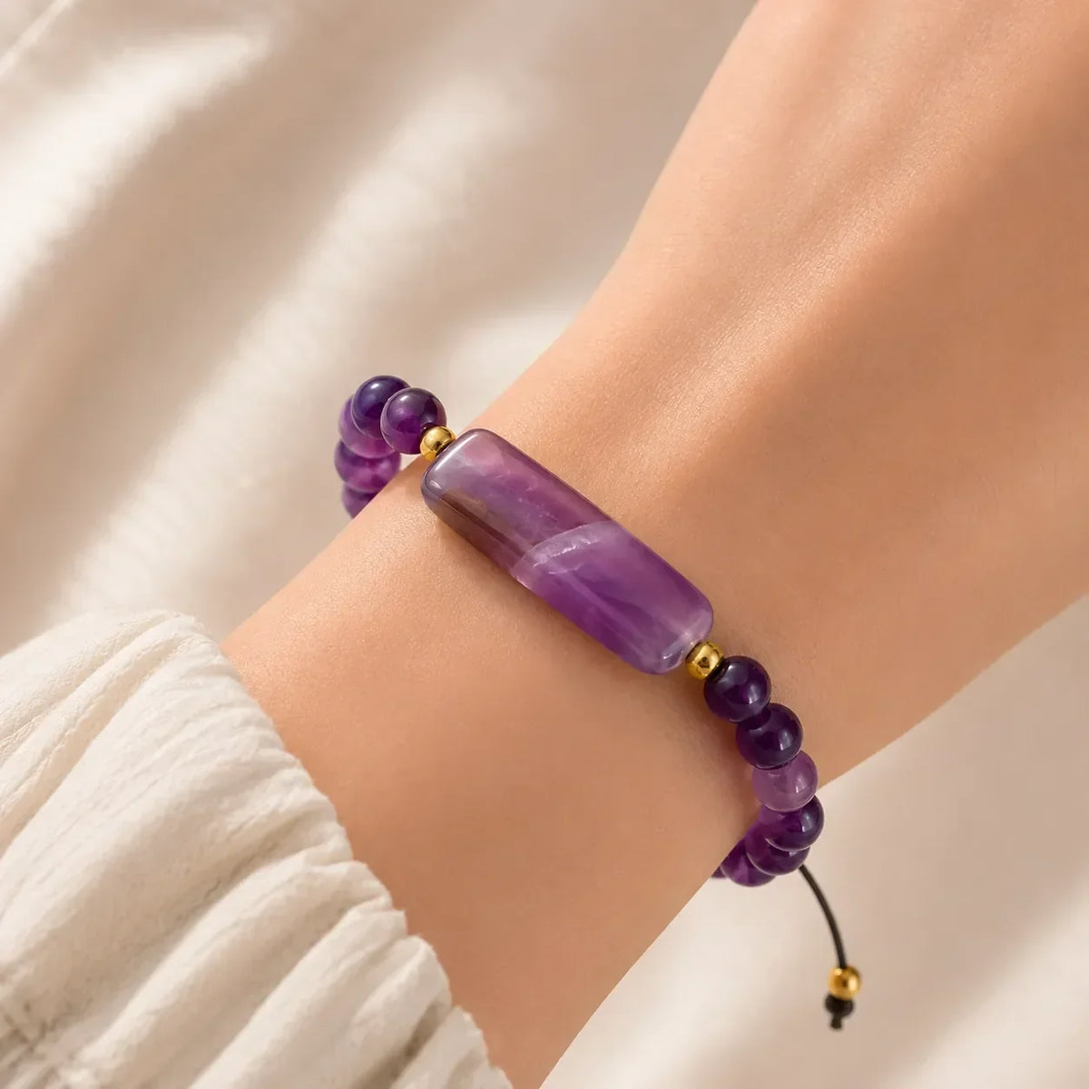 Pulseira Nó de Correr com Pedra Roxa