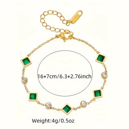 Pulseira Quadrados Verdes e Pedrinhas Brancas