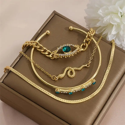 Conjunto Quatro Pulseiras com Olho Verde e Serpente