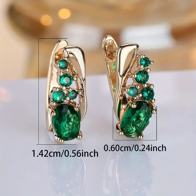 Brincos Pedra Verde Oval com Raminho