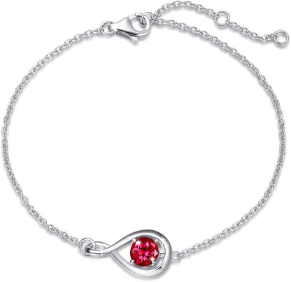Pulseira Fina Infinito com Pedra Vermelha