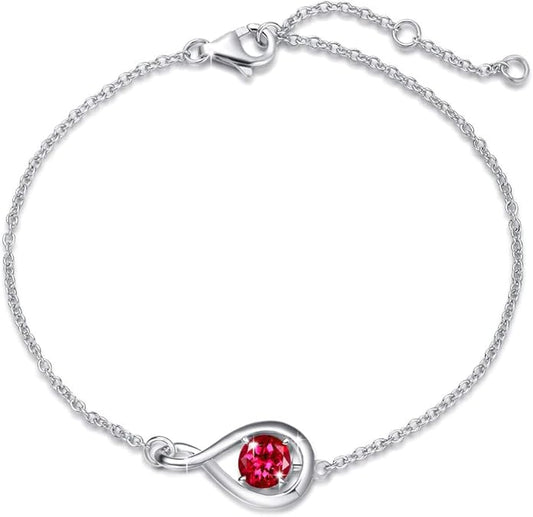 Pulseira Fina Infinito com Pedra Vermelha