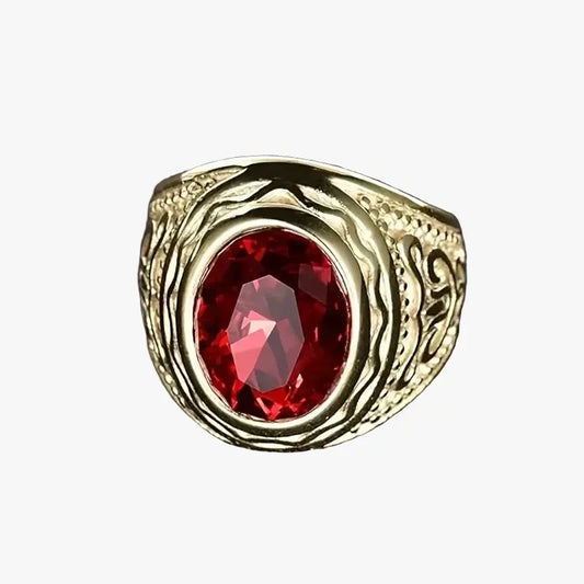 Anel Largo Oval Vermelho com Arabescos