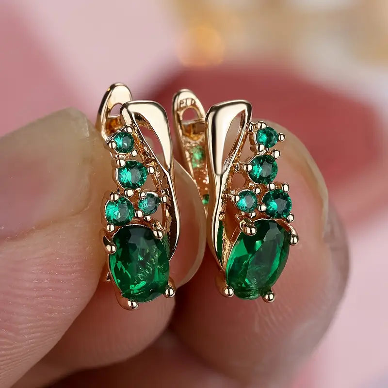 Brincos Pedra Verde Oval com Raminho