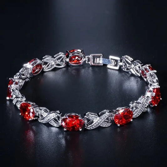 Pulseira Ovais Vermelhas com Elos em X