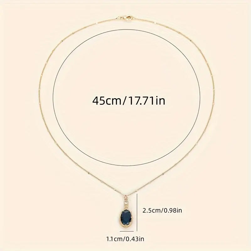 Colar Oval Azul-Escuro com Pedrinha Branca